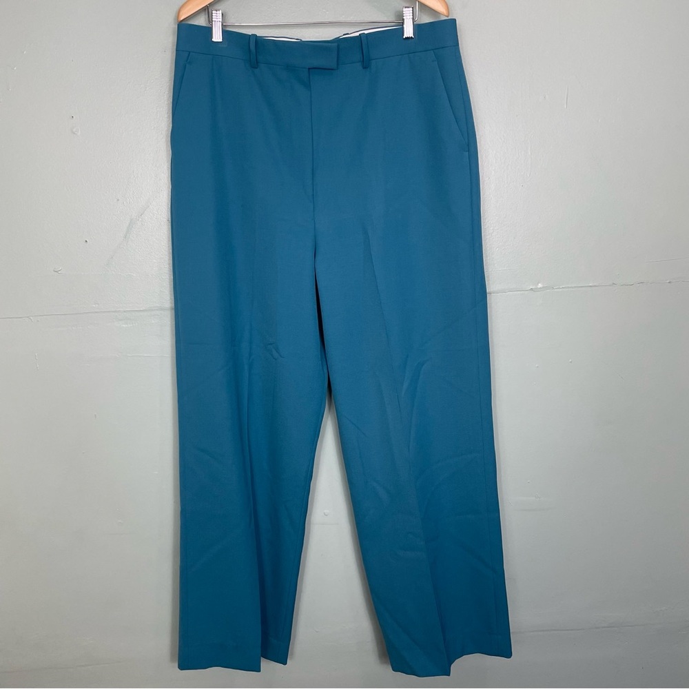 St. John Dress Pants Straight Leg Teal Blue 100% Wool Size 14 Trousers